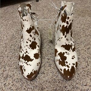 Altar'd State Brown and White Cow Print Ankle Boots